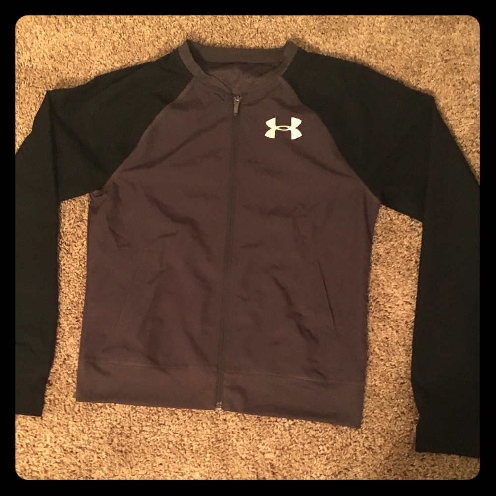 Gray and black under armor track jacket